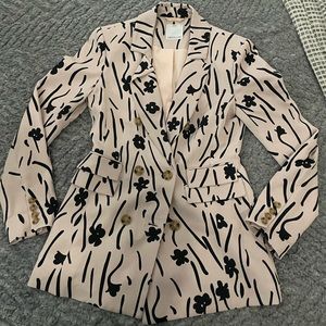 Womens Pink Floral Double-Breasted Blazer Jacket